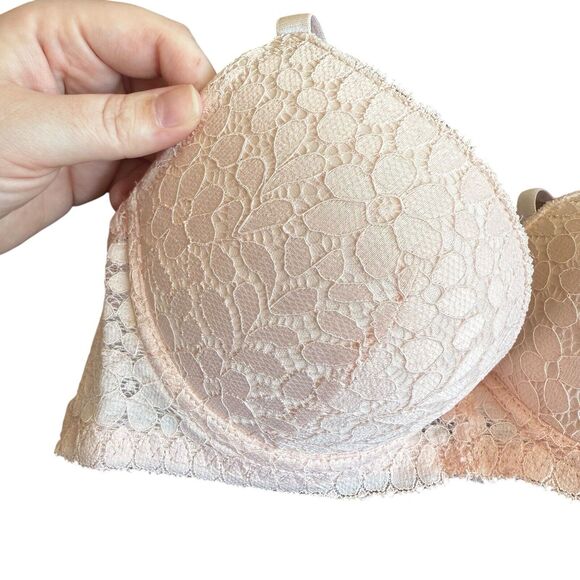 Frederick's of Hollywood Push Up Bra 34C Pink Valerie Floral Lace Contour Padded - Picture 4 of 9